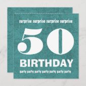 Invitation 50e SURPRISE Anniversaire Aqua Bleu et blanc W1443 (Devant / Derrière)