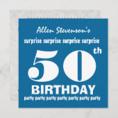 Invitation 50e SURPRISE Anniversaire de la fête Bleu Blanc V0 (Devant / Derrière)