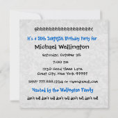 Invitation 50e SURPRISE Anniversaire de la fête Bleu Blanc V0 (Dos)