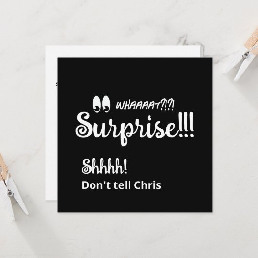 Invitation 50e Surprise Anniversaire Fun Black White (Devant/Arrière en situation)