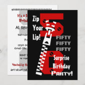 Invitation 50e SURPRISE Anniversaire Noir Rouge Blanc B471 (Devant / Derrière)