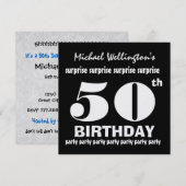 Invitation 50e SURPRISE Birthday Party Black White W1894 (Devant / Derrière)