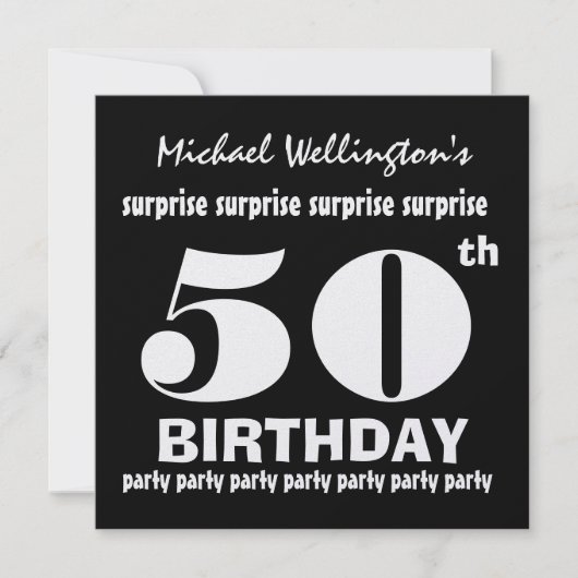 Invitation 50e SURPRISE Birthday Party Black White W1894 (Devant)