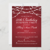 Invitation 50e Surprise Birthday Party String Stars Red (Devant)
