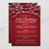 Invitation 50e Surprise Birthday Party String Stars Red (Devant / Derrière)