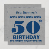Invitation 50e SURPRISE Fête d'anniversaire GRAY BLUE V19 (Devant / Derrière)