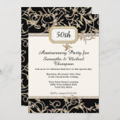 Invitation 50ème Anniversaire Art Nouveau Noir et Or (Devant / Derrière)