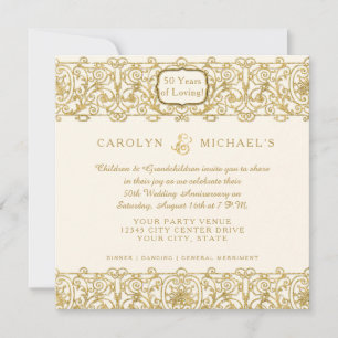 Invitation 50ème Anniversaire de mariage Crème Art Déco avec 