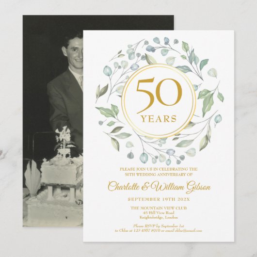 Invitation 50ème anniversaire de Mariage d'or Photo Garland (Devant / Derrière)