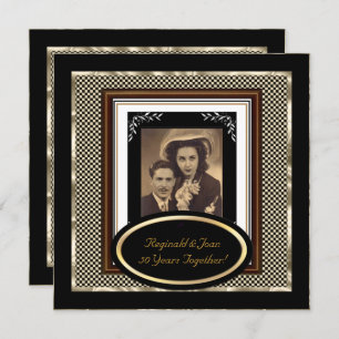 Invitation 50ème anniversaire de Mariage vintage Black Sepia