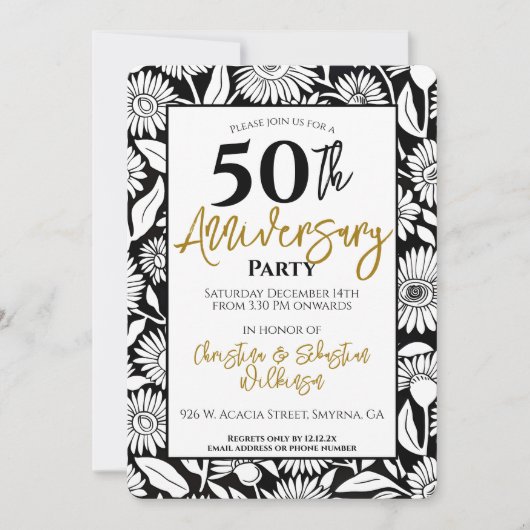 Invitation 50ème anniversaire du minimum Mariage Black Gold (Devant)