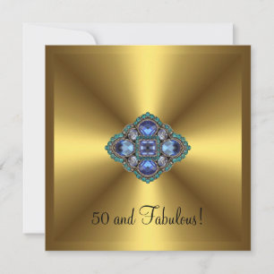 Invitation 50ème anniversaire élégant or bleu bijou fabuleux
