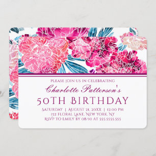 Invitation 50ème anniversaire fête stylish rose floral modèle