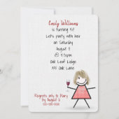 Invitation 50ème anniversaire Fille avec vin (Devant)