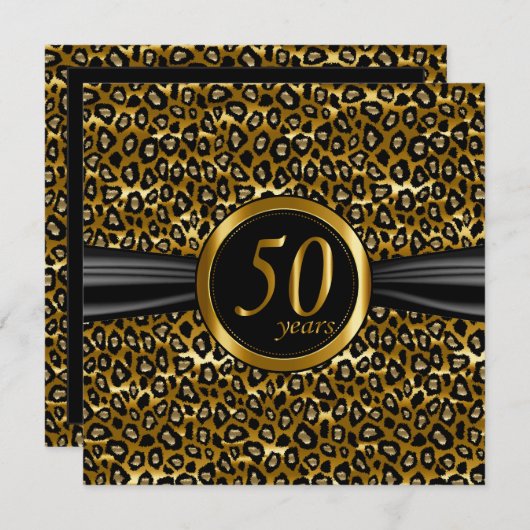 Invitation 50ème Conception de léopard glamour exotique (Devant / Derrière)
