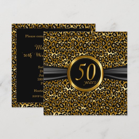 Invitation 50ème Conception Exotique et Glamour de Léopard (Devant / Derrière)