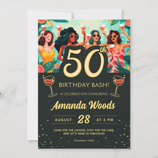 Invitation 50ème Fabuleux Fête Anniversaire Fête Bash (Devant)