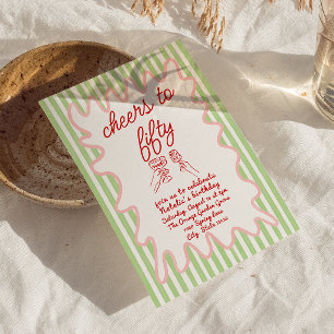 Invitation 50ème Main Tiré Colorful Stripes Cinquante Anniver