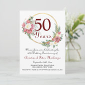 Invitation 50ème Mariage d'or Anniversaire Rose Gold Frame (Debout devant)