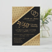 Invitation 50ème modèle anniversaire Vintage Gold Heart (Debout devant)