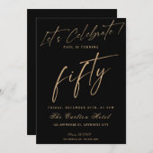 Invitation 50ème Soirée d'Anniversaire Noir et Or (Devant / Derrière)