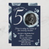 Invitation 50ème Twilight Blue Bubble Anniversaire Photo (Devant / Derrière)