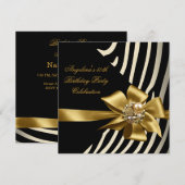 Invitation 50ème Zebra Gold Cream Black Birthday Party (Devant / Derrière)