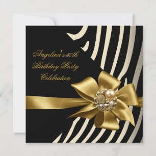 Invitation 50ème Zebra Gold Cream Black Birthday Party