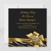 Invitation 50ème Zebra Old Gold Cream Black Birthday Party (Dos)