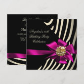 Invitation 50ème Zebra Pink Gold Cream Black Birthday Party (Devant / Derrière)