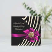 Invitation 50ème Zebra Pink Gold Cream Black Birthday Party (Debout devant)