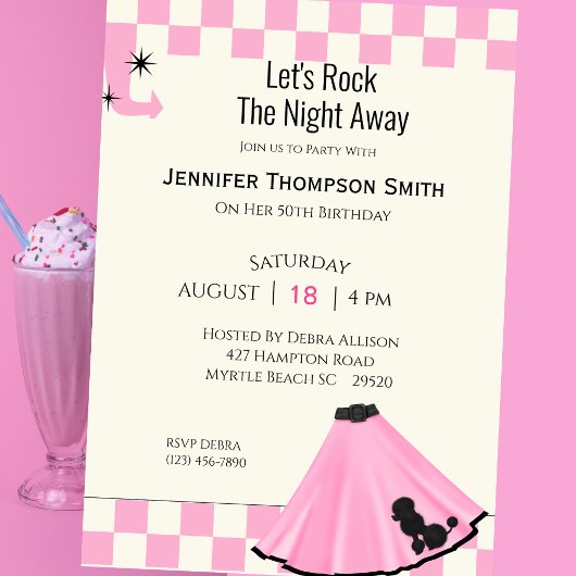 Invitation 50's Cinquante Pink Poodle Jupe Anniversaire