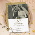 Invitation 50th Anniversary Gold Heart Confetti Wedding Photo<br><div class="desc">Personalize with your favorite wedding photo and your special 50th golden wedding anniversary celebration details in chic gold typography. The reverse features gold love heart confetti. Designed by Thisisnotme©</div>