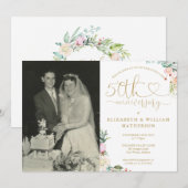 Invitation 50th Anniversary Gold Heart Floral Monogram Photo (Devant / Derrière)