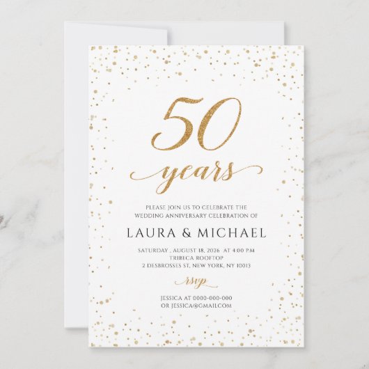 Invitation 50th Anniversary Invitation, Gold Wedding Invites (Devant)