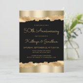 Invitation 50th Anniversary Party Black Gold Torn Foil  (Debout devant)