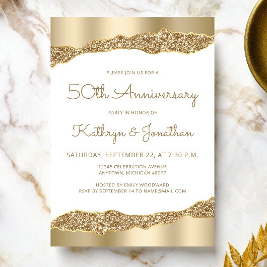 Invitation 50th Anniversary Party Gold Foil Glitter