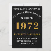 Invitation 50th Birthday 1972 Ajouter Votre Nom Black Gold (Devant)