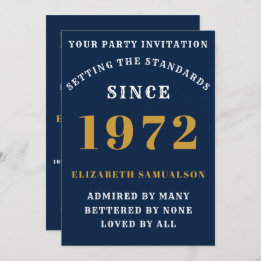 Invitation 50th Birthday 1972 Ajouter Votre Nom Blue Gold