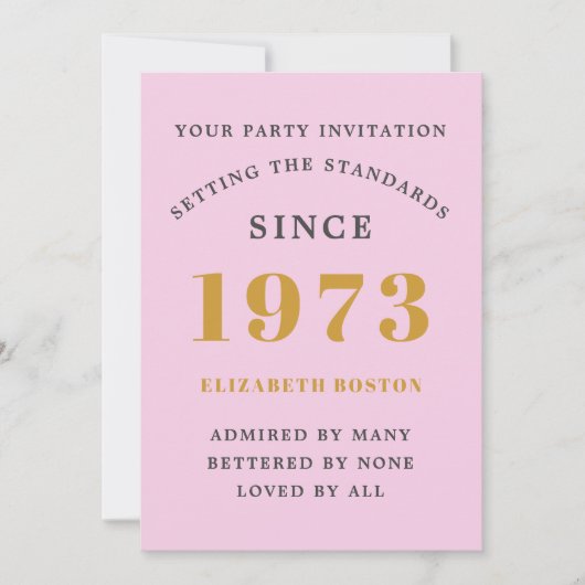 Invitation 50th Birthday 1973 Pink Grey Ajouter un nom Année (Devant)