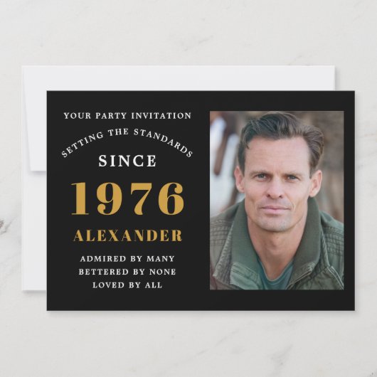 Invitation 50th Birthday 1976 Black Gold Personalized Photo (Devant)