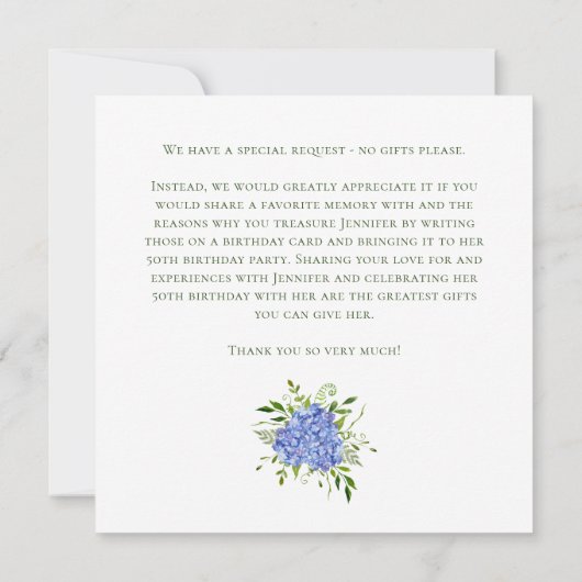 Invitation 50th Birthday Blue Hydrangeas Card Request (Dos)