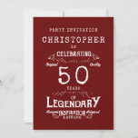 Invitation 50th Birthday Legendary Red Ajouter Nom Légende<br><div class="desc">Pour ceux qui fêtent leur 50e anniversaire, nous avons la carte d'invitation idéale pour la fête d'anniversaire avec une sensation vintage. L'arrière - plan rouge avec un design de typographie vintage blanche est simple et élégant avec une touche rétro. Customisez facilement le texte à l'aide du modèle fourni. Voir en...</div>