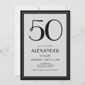 Invitation 50th Birthday Modern Minimalist Mens Black Gray (Devant)
