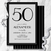 Invitation 50th Birthday Modern Minimalist Mens Black Gray