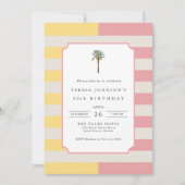 Invitation 50th Birthday Palm Beach Pastel Stripe Tropical (Devant)
