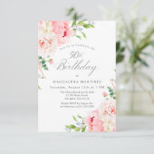 Invitation 50th Birthday Party Feminine Pink Roses Floral (Debout devant)