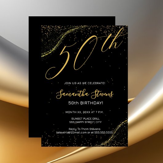 Invitation 50th Birthday Party Gold and Black