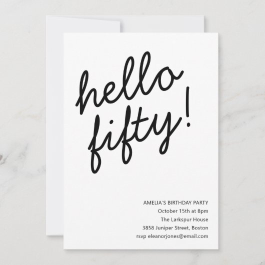 Invitation 50th Birthday Party Modern Script Typography (Devant)