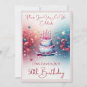 Invitation 50th Birthday Party Pink Watercolor (Devant)